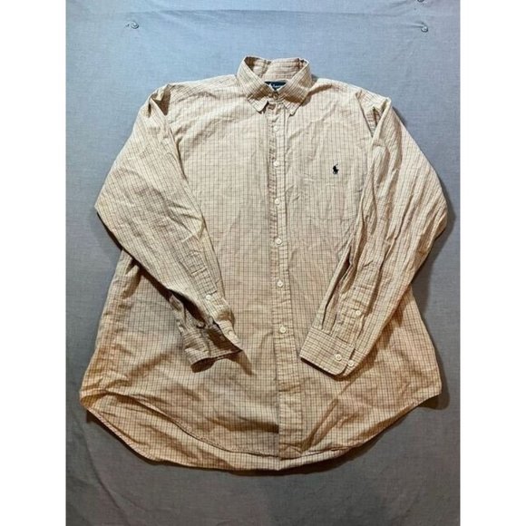 Ralph Lauren Shirt Adult XL 16 34/35 Beige Check‎ Long Sleeve Button Up Mens. - Picture 1 of 10